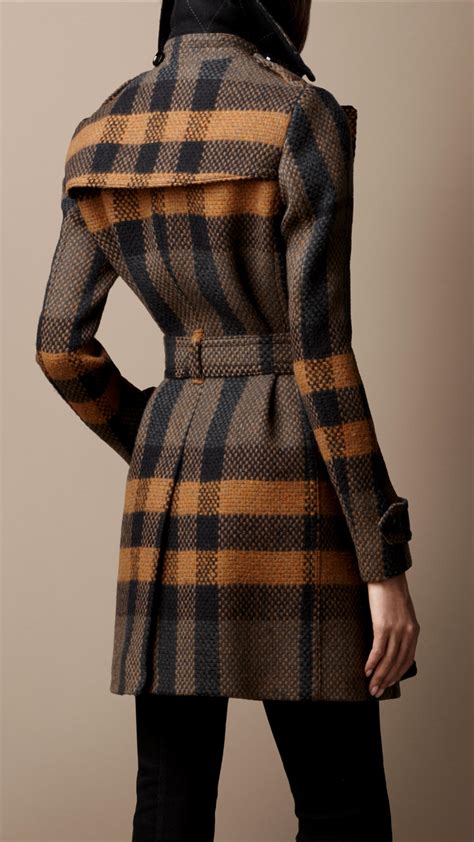 burberry check wool coat